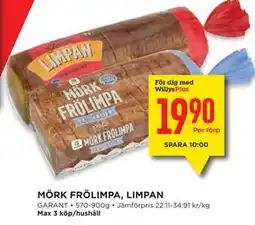 Willys MÖRK FRÖLIMPA, LIMPAN, Medlemspris erbjuda