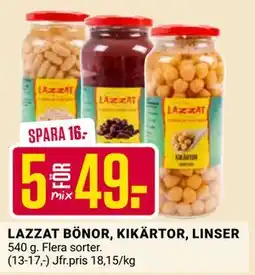 ÖoB LAZZAT BÖNOR, KIKÄRTOR, LINSER erbjuda