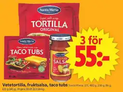 ICA Supermarket SANTA MARIA Vetetortilla, fruktsalsa, taco tubs erbjuda