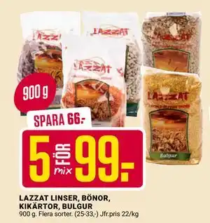 LAZZAT LINSER, BÖNOR, KIKÄRTOR, BULGUR