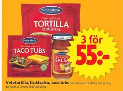 ICA Supermarket Vetetortilla, fruktsalsa, taco tubs erbjuda