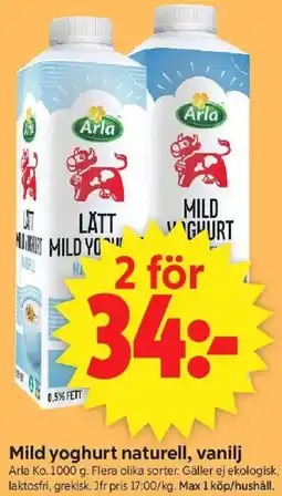 ICA Supermarket Mild yoghurt naturell, vanilj erbjuda