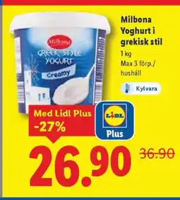 Lidl Milbona Yoghurt i grekisk stil erbjuda