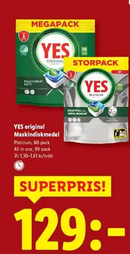 Lidl YES original Maskindiskmedel erbjuda