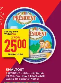Willys SMÄLTOST PRÉSIDENT erbjuda