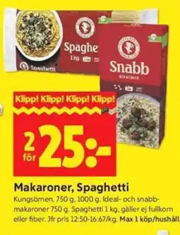 ICA Kvantum Kungsörnen Makaroner, Spaghetti erbjuda