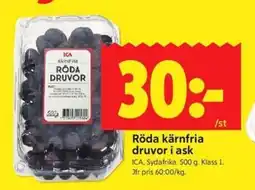 ICA Kvantum ICA Röda kärnfria druvor i ask erbjuda
