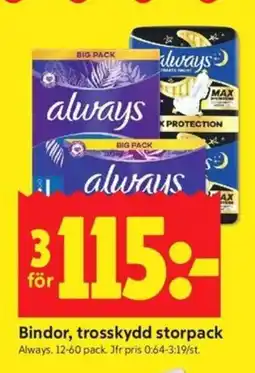 ICA Kvantum Always Bindor, trosskydd storpack erbjuda