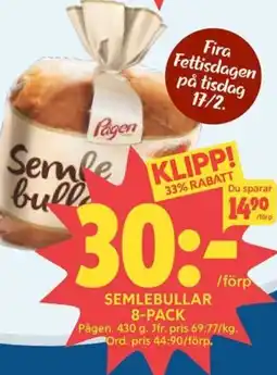 Ica Hajen Lagpris Pågen Semlebullar 8-pack erbjuda