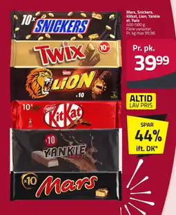 Fleggaard Mars, snickers, kitkat, lion, yankie el. twix erbjuda