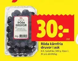 ICA Kvantum Röda kärnfria druvor i ask erbjuda