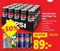 Lidl Pepsi/Mountain Dew/Zingo/7-up Läsk erbjuda