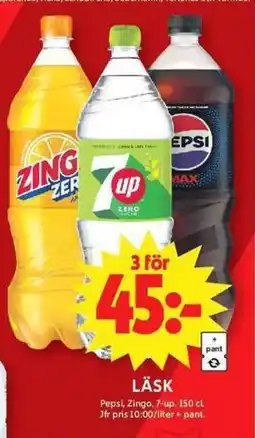 ICA Maxi Läsk Pepsi, Zingo, 7-up erbjuda