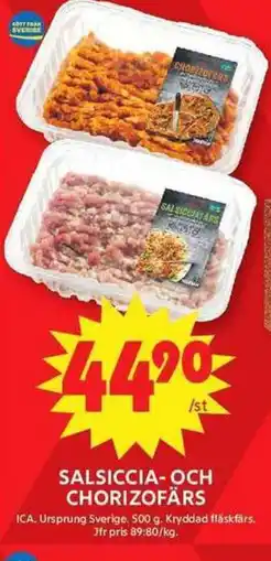 ICA Maxi ICA Salsiccia-och chorizofärs erbjuda