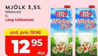 Matrix Butikerna MLEKOVITA Mjölk 3,5% erbjuda