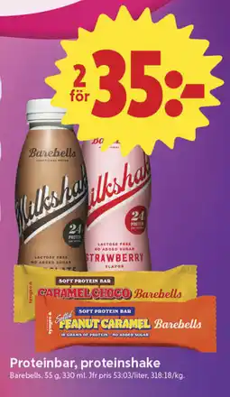 ICA Nära BAREBELLS Proteinbar, proteinshake erbjuda