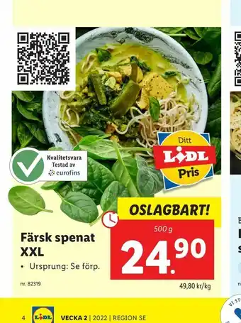 Lidl Färsk spenat XXL erbjuda