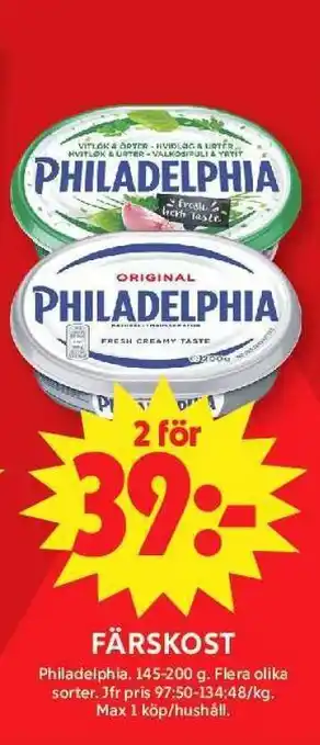ICA Supermarket Philadelphia färskost erbjuda