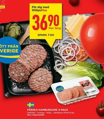 Willys Hemma Färska hamburgare 4-pack erbjuda
