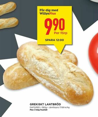 Willys Hemma GREKISKT LANTBRÖD erbjuda