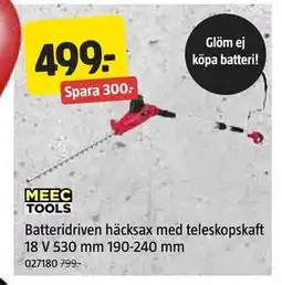 Jula Batteridriven häcksax med teleskopskaft 18 V 530 mm 190-240 mm erbjuda