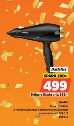 Power BaByliss Hårfön P1294E erbjuda