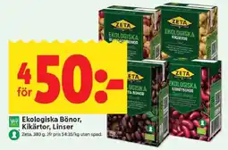 ICA Kvantum Zeta Ekologiska Bönor, ko Kikärtor, Linser erbjuda