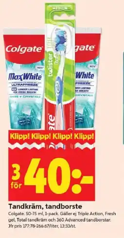 ICA Kvantum Colgate Tandkräm, tandborste erbjuda