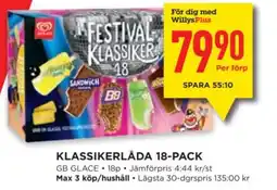 Willys GB GLACE Klassikerlåda 18-pack erbjuda