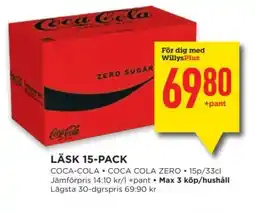 Willys COCA-COLA COCA COLA Zero Läsk 15-pack erbjuda