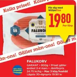 Willys GARANT Falukorv erbjuda