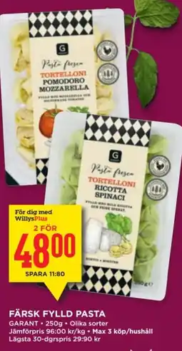 Willys GARANT Färsk fylld pasta erbjuda
