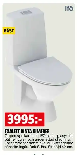 Bauhaus TOALETT VINTA RIMFREE erbjuda