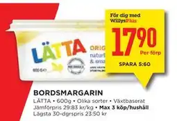 Willys BORDSMARGARIN, Medlemspris erbjuda