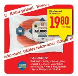 Willys FALUKORV, Medlemspris erbjuda