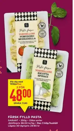 Willys FÄRSK FYLLD PASTA, Medlemspris erbjuda