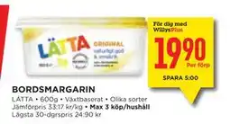 Willys Hemma BORDSMARGARIN, Medlemspris erbjuda