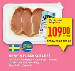 Willys Hemma BENFRI FLÄSKKOTLETT, Medlemspris erbjuda