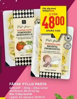 Willys Hemma FÄRSK FYLLD PASTA, Medlemspris erbjuda