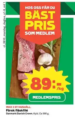 Coop Daglivs Färsk fläskfilé, Medlemspris erbjuda
