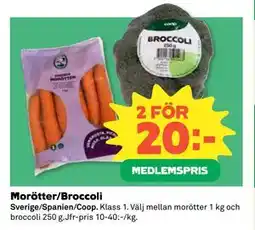 Coop Daglivs Morötter/Broccoli, Medlemspris erbjuda