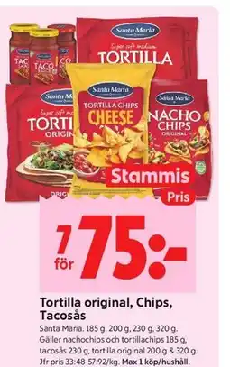 ICA Kvantum Tortilla original, Chips, Tacosås, Medlemspris erbjuda