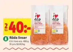 ICA Kvantum Röda linser erbjuda