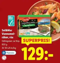 Lidl SOL&MAR Vannamei- räkor, råa erbjuda