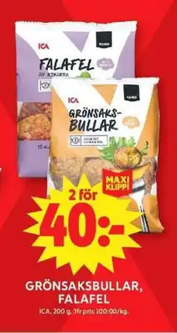 ICA Maxi ICA Grönsaksbullar, falafel erbjuda