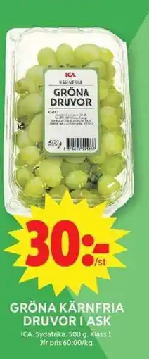ICA Maxi ICA Gröna kärnfria druvor i ask erbjuda