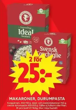 ICA Maxi KUNGSÖRNEN Makaroner, durumpasta erbjuda