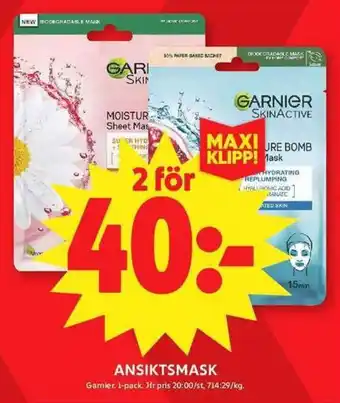 ICA Maxi GARNIER Ansiktsmask erbjuda