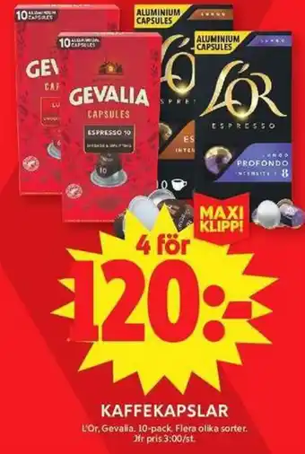 ICA Maxi L'OR Kaffekapslar erbjuda