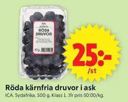 ICA Supermarket ICA Röda kärnfria druvor i ask erbjuda